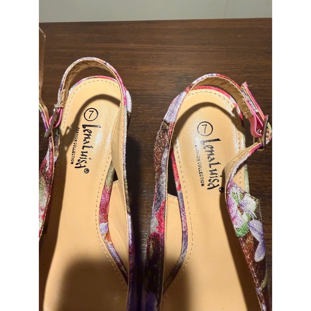 Lena Luisa Floral Slingback‎ Peep Toe Platform Heels Purple Pink Metallic Size 7 - Picture 3 of 9